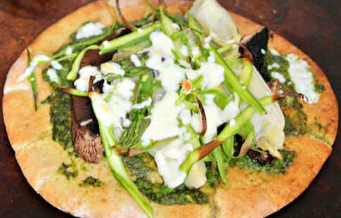 39 Spriing veggie pizza with spinach pesto SimpleandSavory