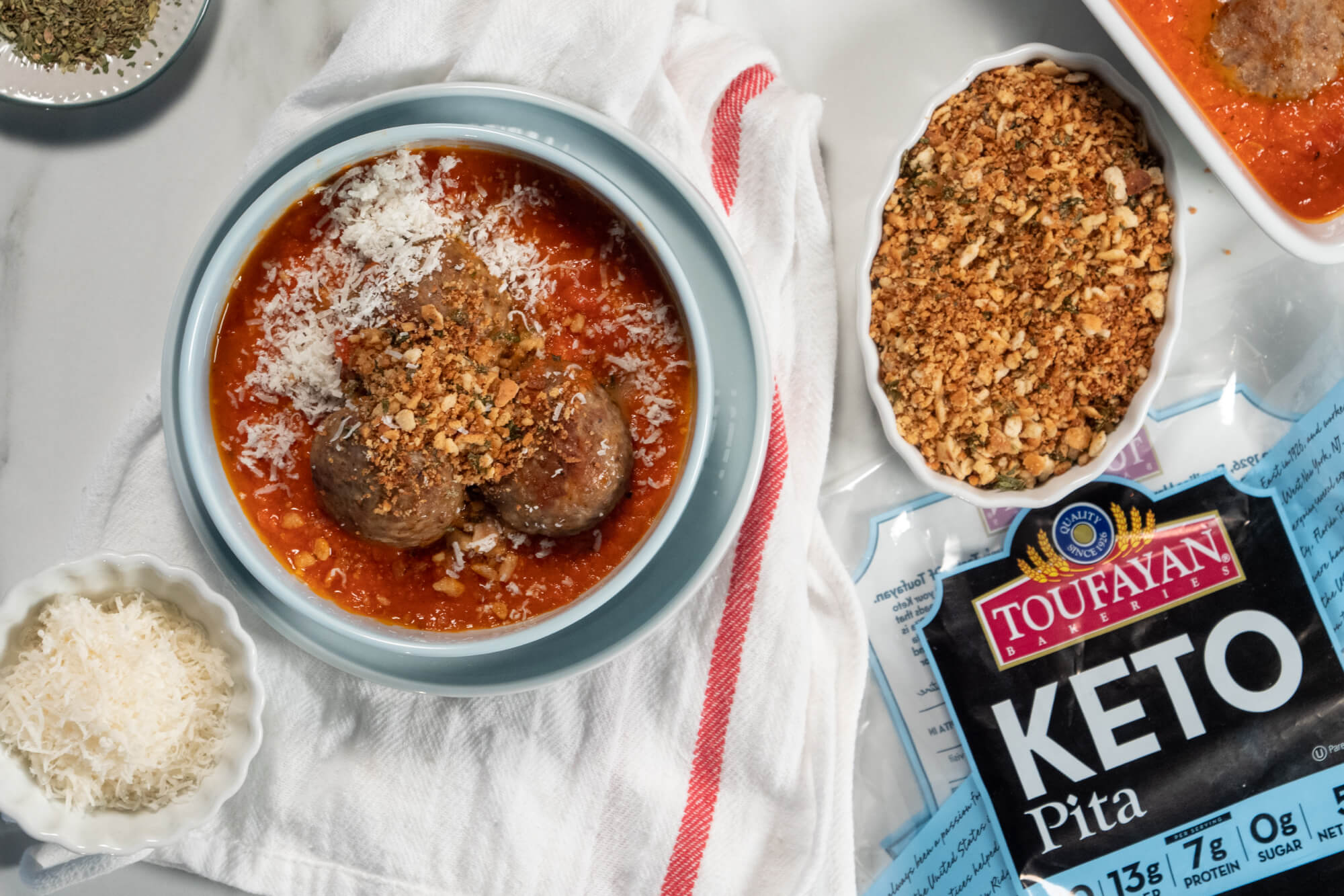 Toufayan Keto Pita meatball Side with Product 1